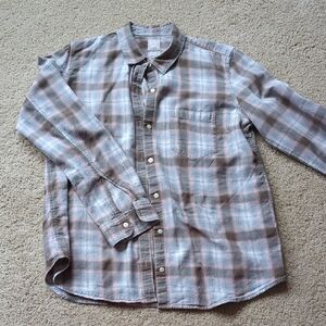Gap, Brown and Gray Plaid Casual Button Down Shirt